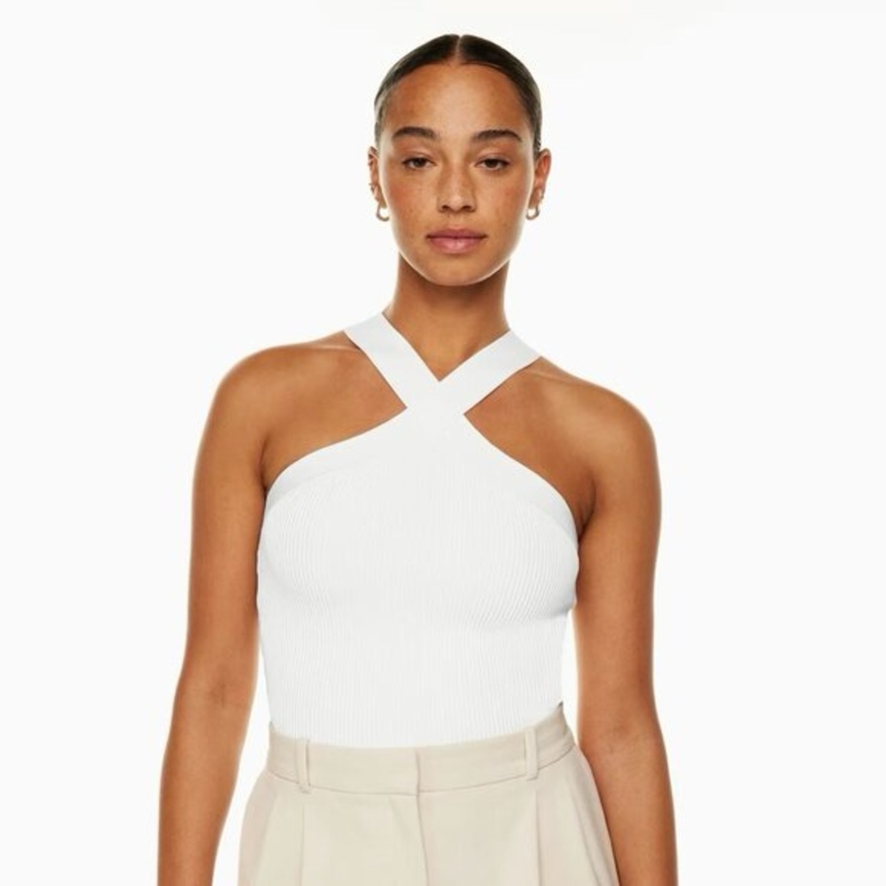 Aritzia White Cross-Neck Tank Top